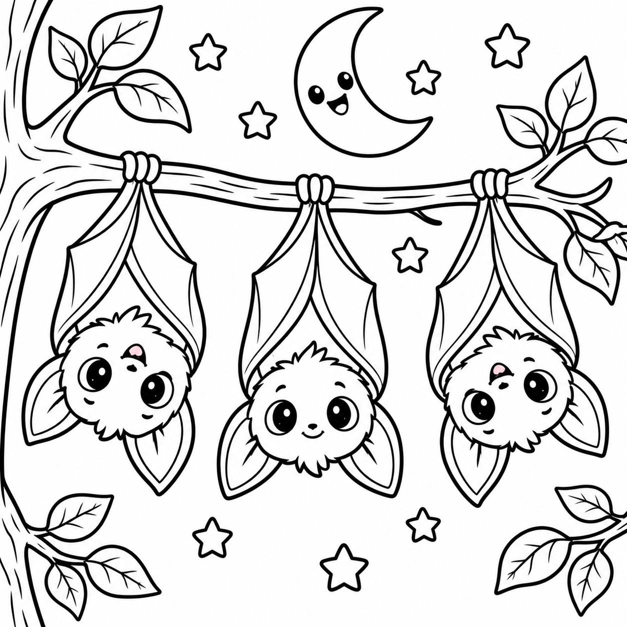 Friendly Bat Family Halloween coloring page for kids